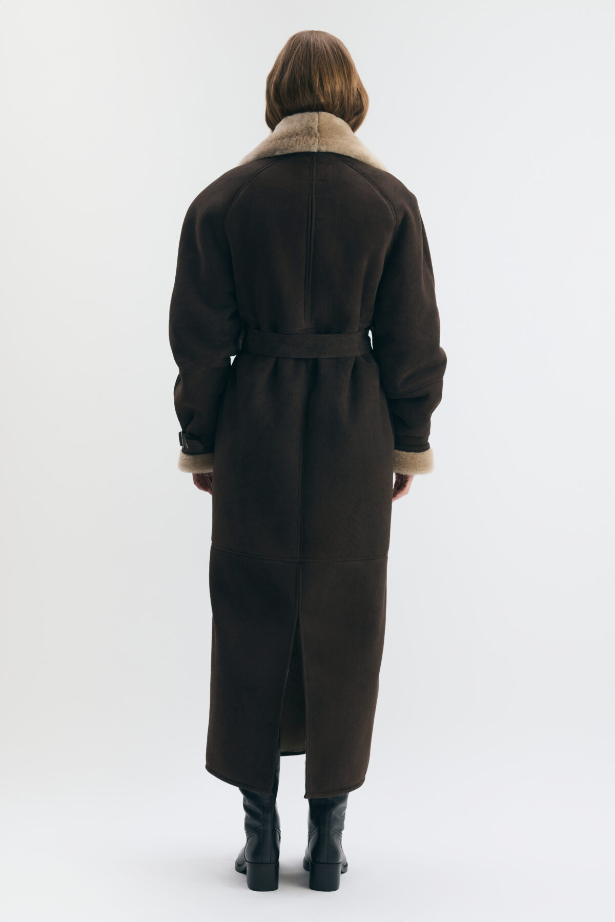 Bonni long shearling coat in chocolate brown