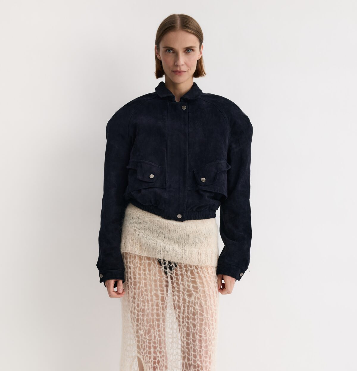 KAREN ARCANJO kurtka z granatowo zamszu