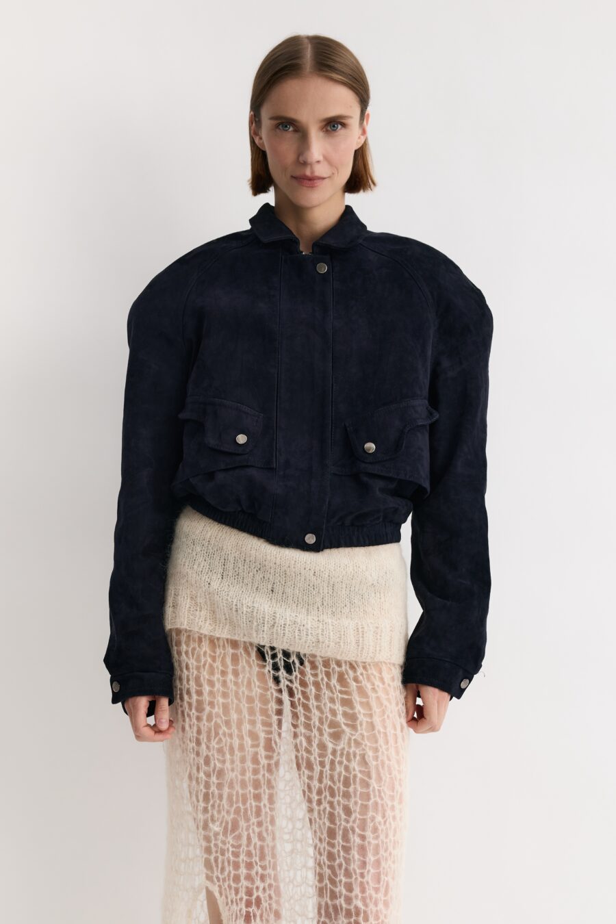 KAREN ARCANJO kurtka z granatowo zamszu