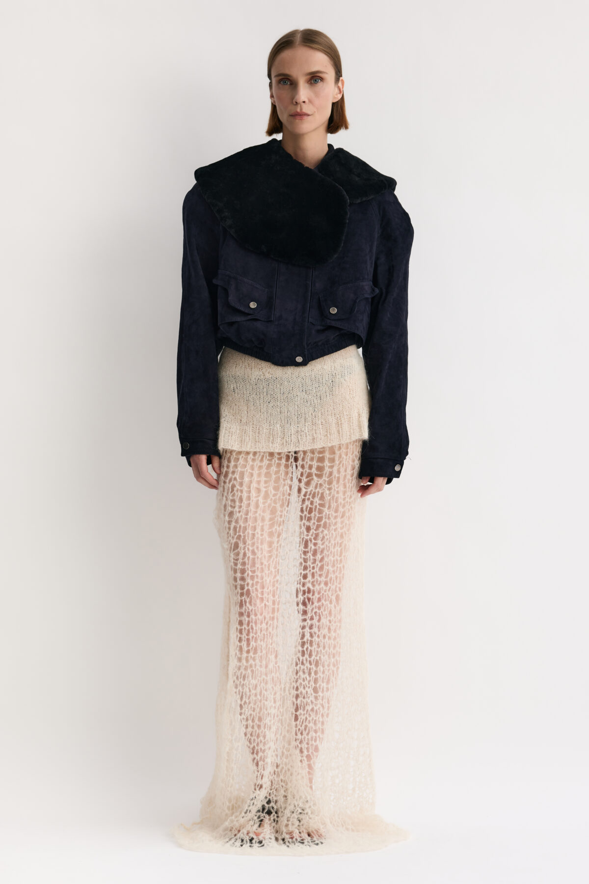 KAREN ARCANJO kurtka z granatowo zamszu