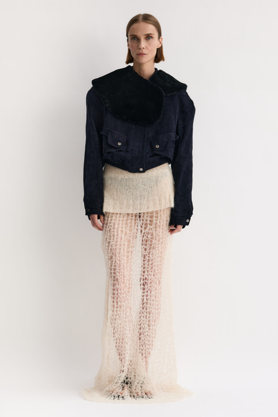 KAREN ARCANJO kurtka z granatowo zamszu