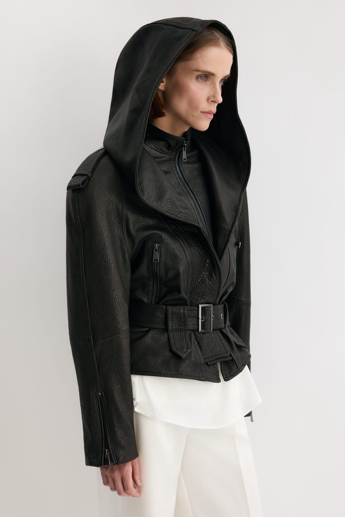 Kurtka ze skóry z kapturem Renia