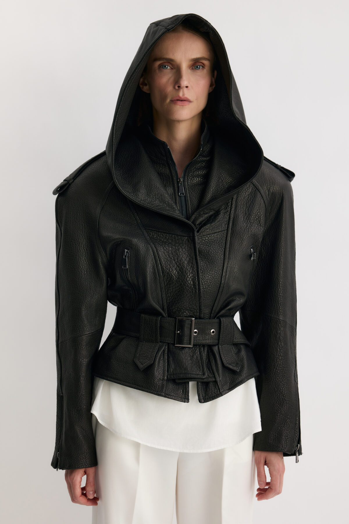 Kurtka ze skóry z kapturem Renia