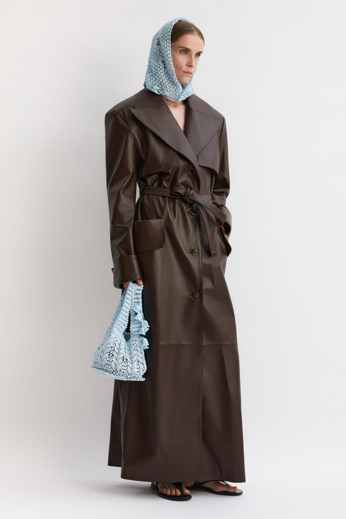 Klasyczny płaszcz Asia z brązowej skóry