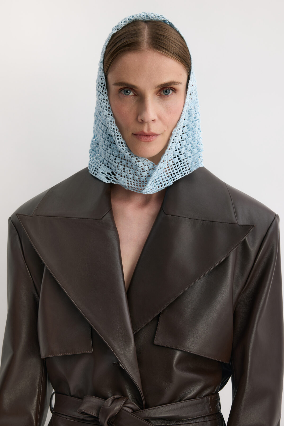 Klasyczny płaszcz Asia z brązowej skóry