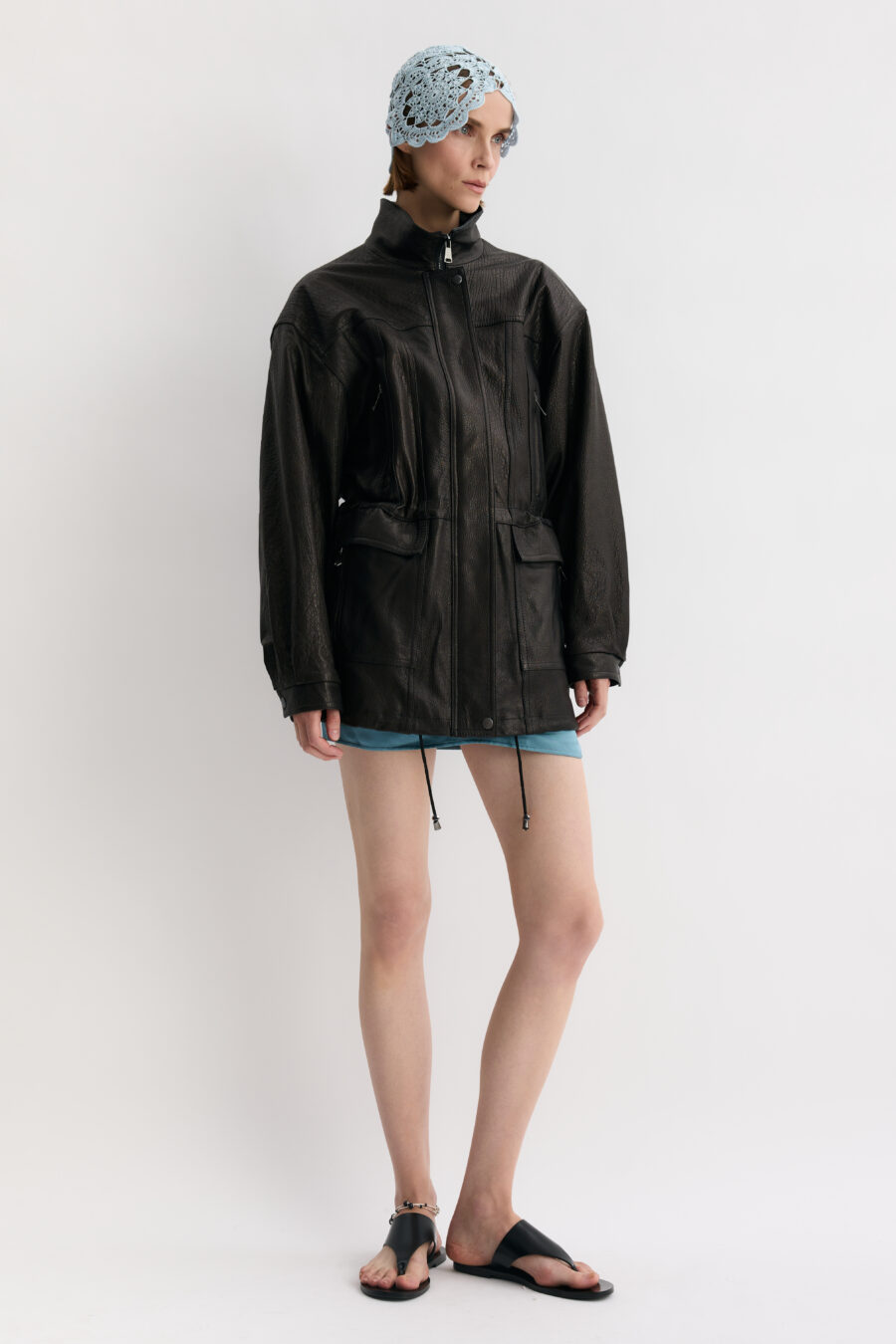 KAREN ARCANJO długa kurtka ze skóry groszkowej