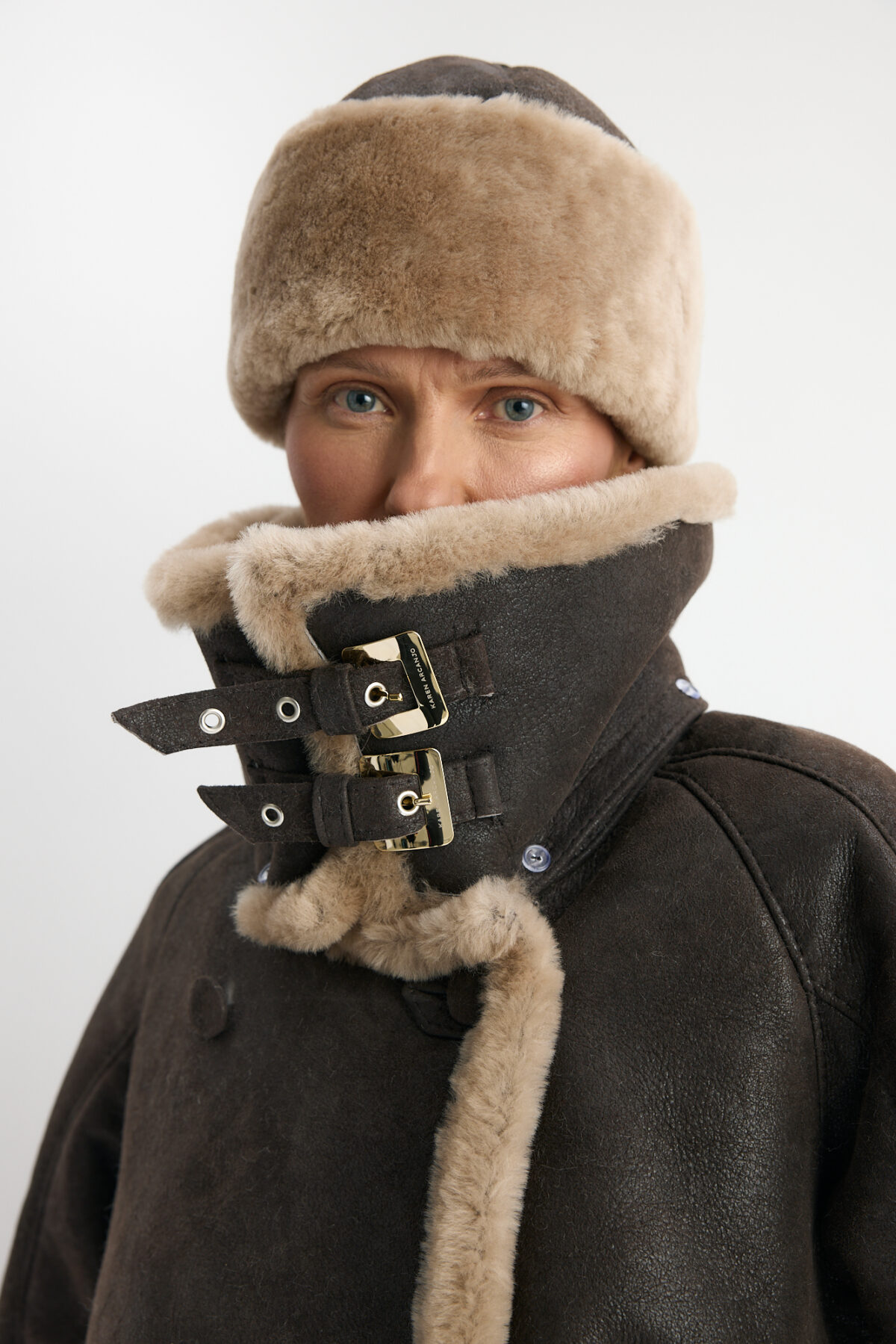 Jordan shearling coat in chocolate brown