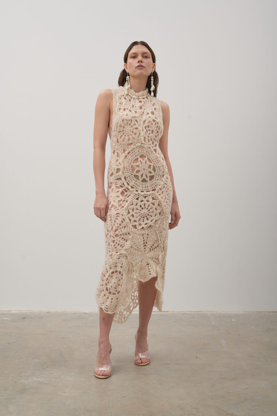 Hand-crocheted alpaca and silk blend cropped gown