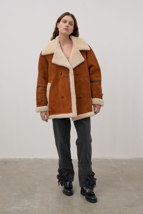 Midi shearling coat in rust color – KAREN ARCANJO