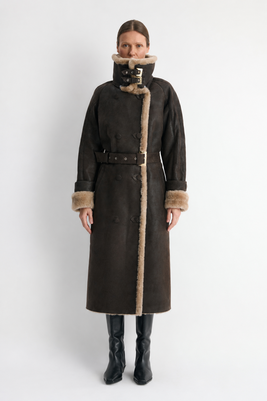 Jordan shearling coat in chocolate brown